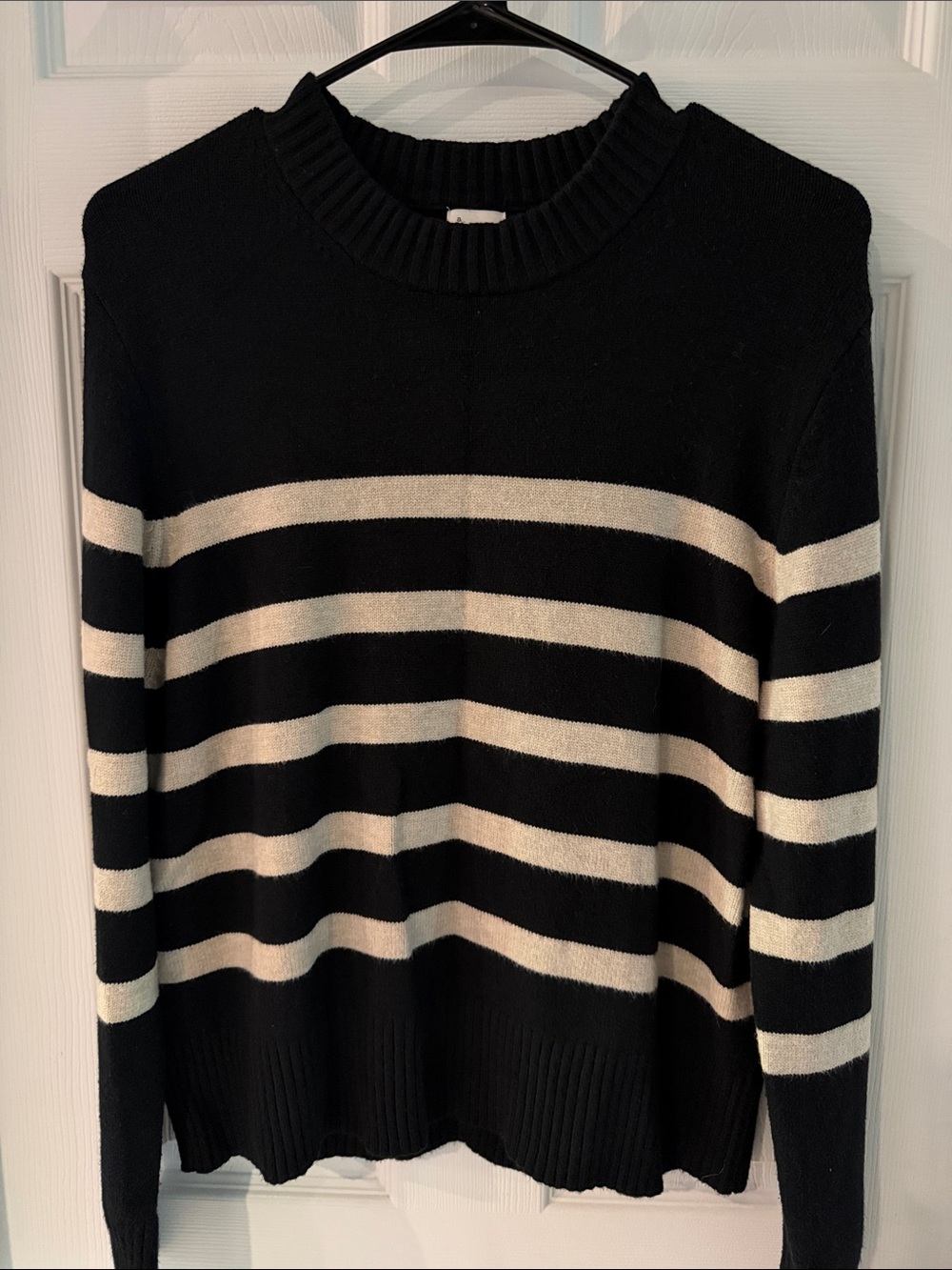 a new day Black Crewneck Sweater with Cream Stripes